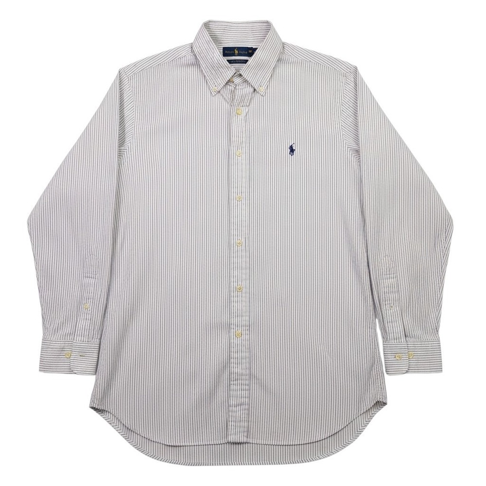 Ralph Lauren Button Down Shirt Mens 15.5 32/33 White Blue Striped Slim Fit Pony